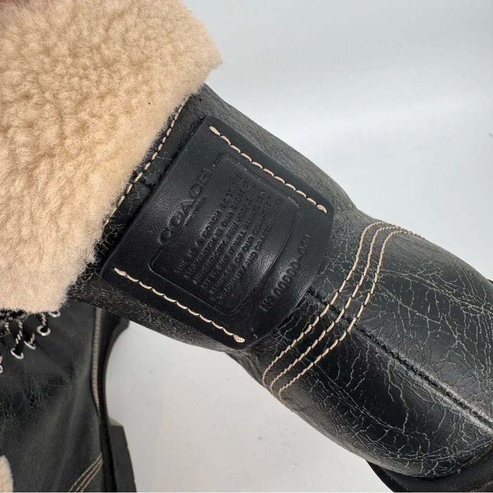 Coach Black fuzzy combat boots